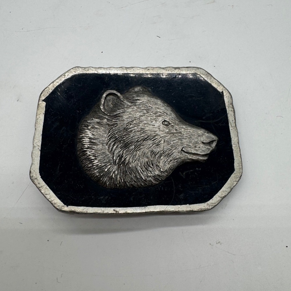 Bill Callahan Bear Belt Buckle Vintage Signed Genuine Pewter Wildlife Western